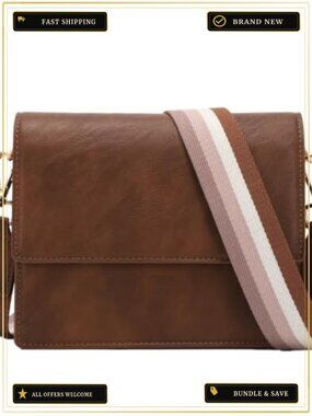 Women's Vegan Leather Crossbody Flap Shoulder Bag with 2 Adjustable Straps
